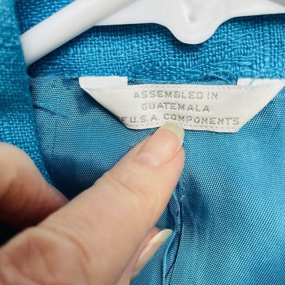 Vintage Gilmor Blazer Jacket Womens 10 Turquoise Rayon Flax Double Breasted - Picture 3 of 10